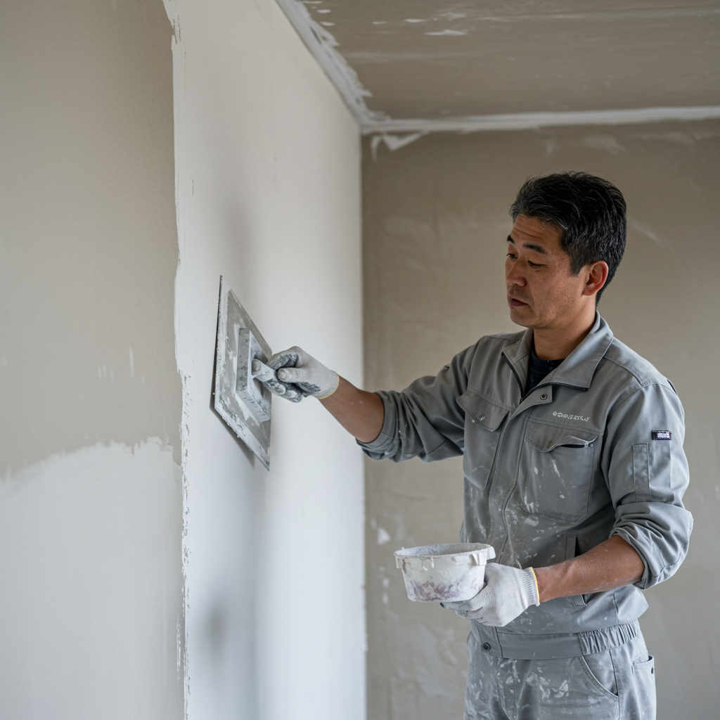 壁塗りをする男性